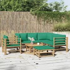 Set Salotto Giardino 8pz con Cuscini Verdi e Divano in Pallet