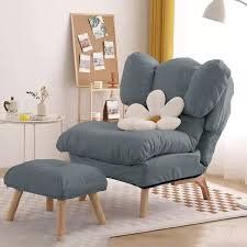 Chaise Longue Moderna in Tessuto Impermeabile con Pouf