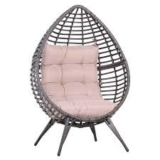 Poltrona Estiva in Rattan con Cuscino Grigio e Beige