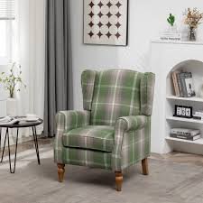 Poltrona Wingback Tartan Retrò con Accenti Morbidi